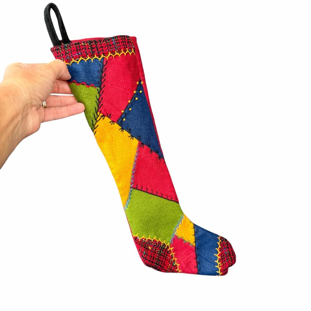 Patchwork Christmas Stocking Vintage Small Long/ Narrow Colorful Vintage 2001